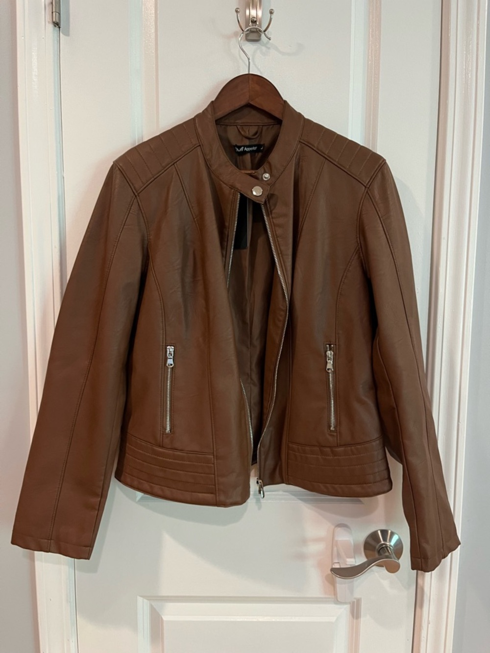 Espresso Brown Faux Leather Moto Jacket